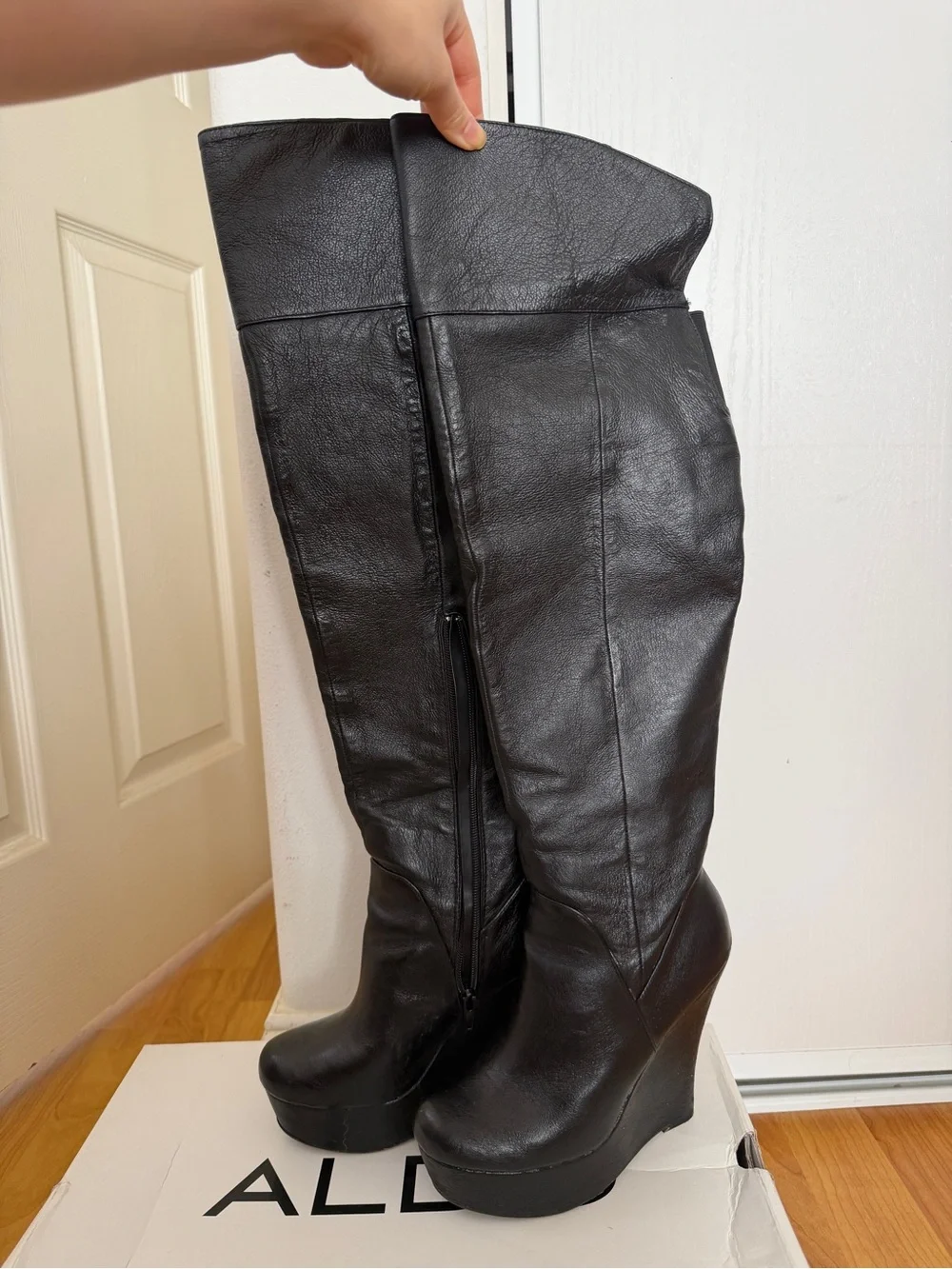 Aldo Over the Knee Black Wedge Boots - 6.5 US